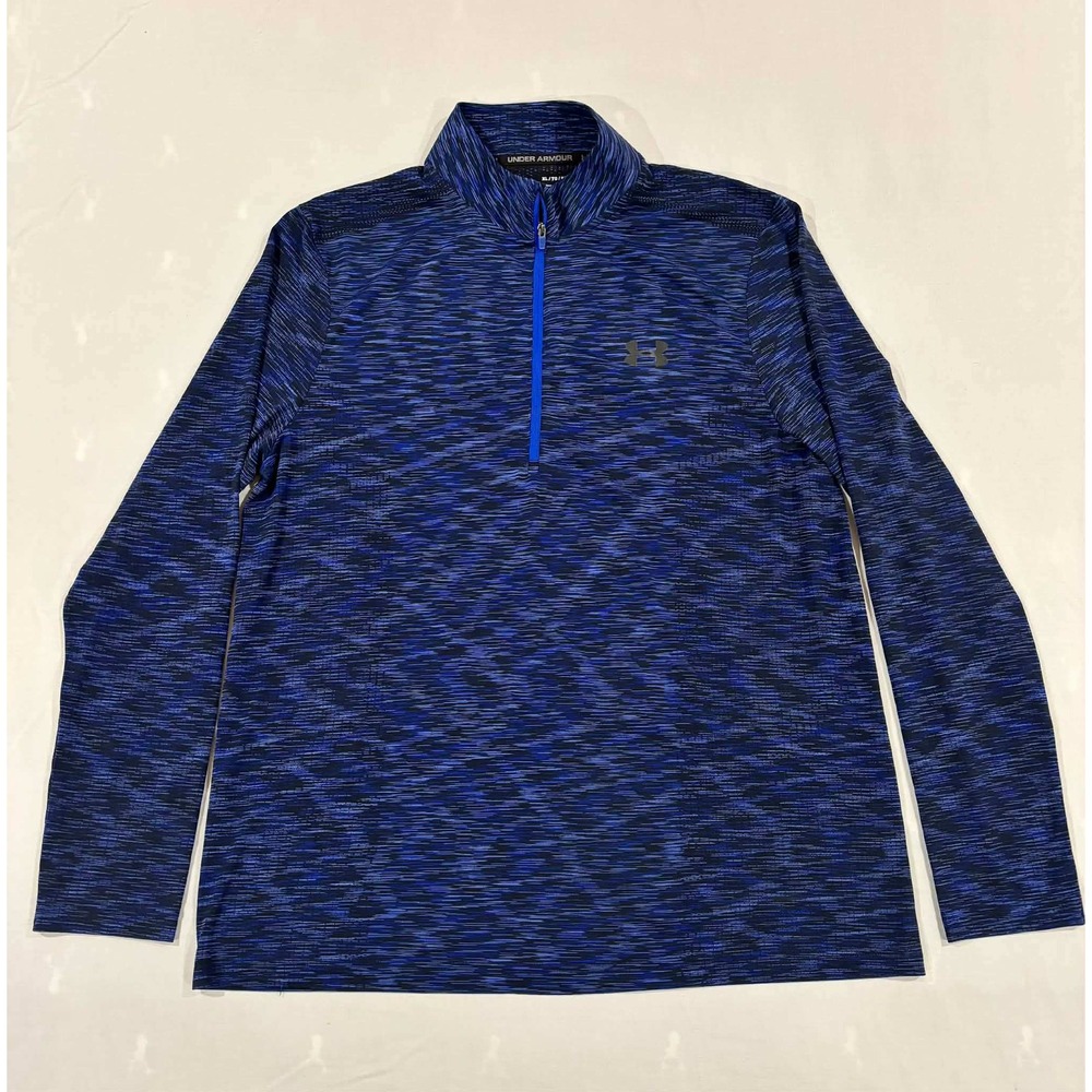 Under Armour Mens XL HeatGear 1/4 Zip Pullover Blue Black Space Dye Fitted Shirt